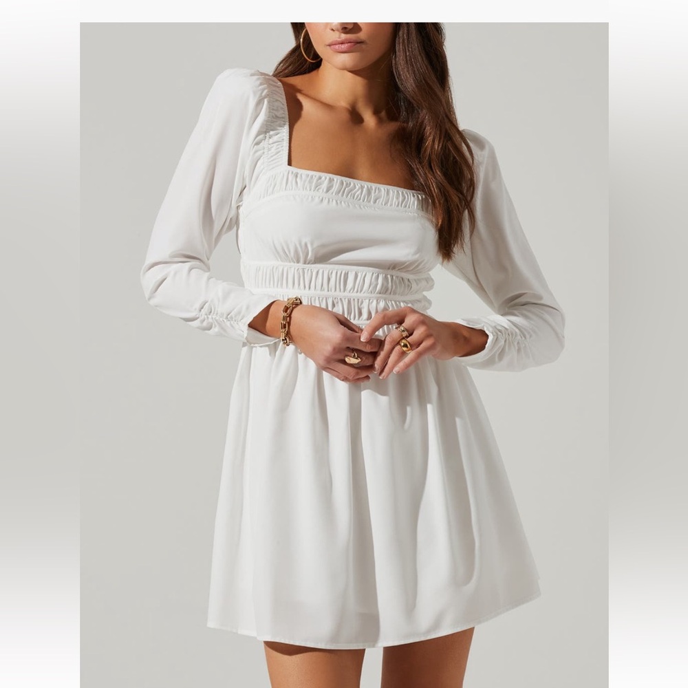 ASTR The Label White Gathered Waist Dress